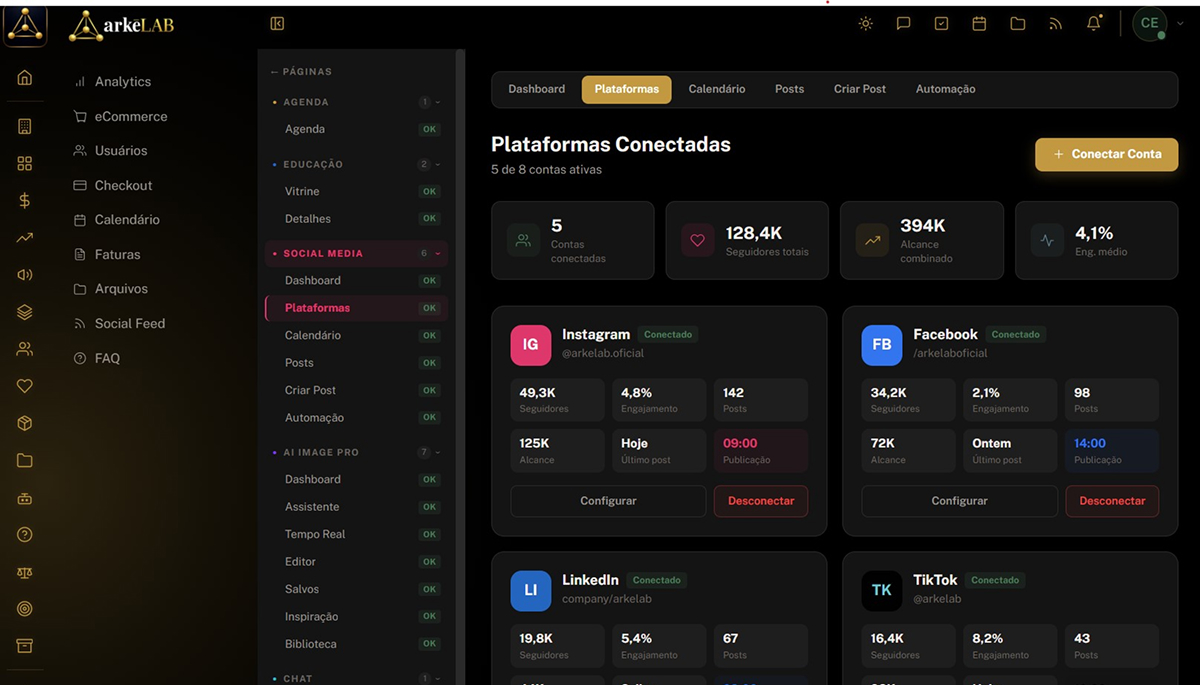 Tela real do arkēCORE